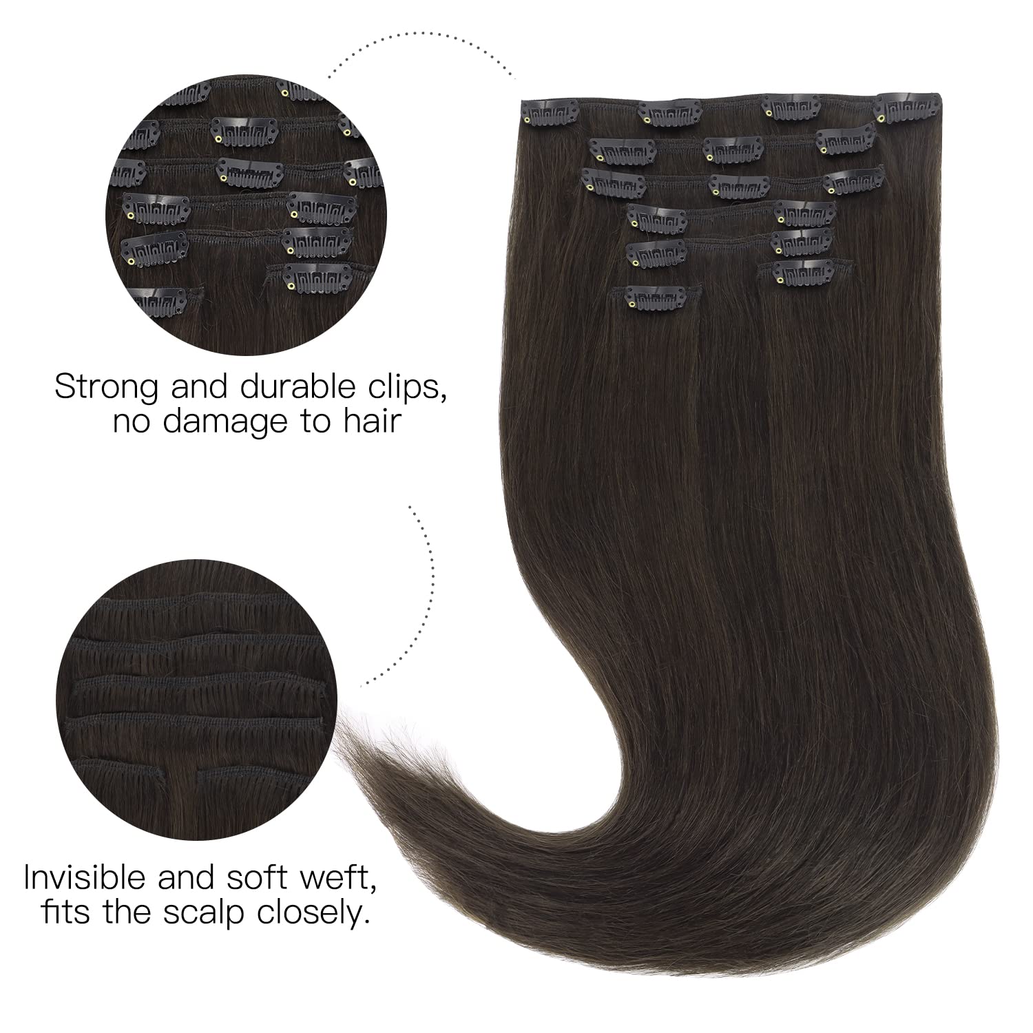 hotbanana remy hair clip-in extensions closeup shows silky real-hair texture