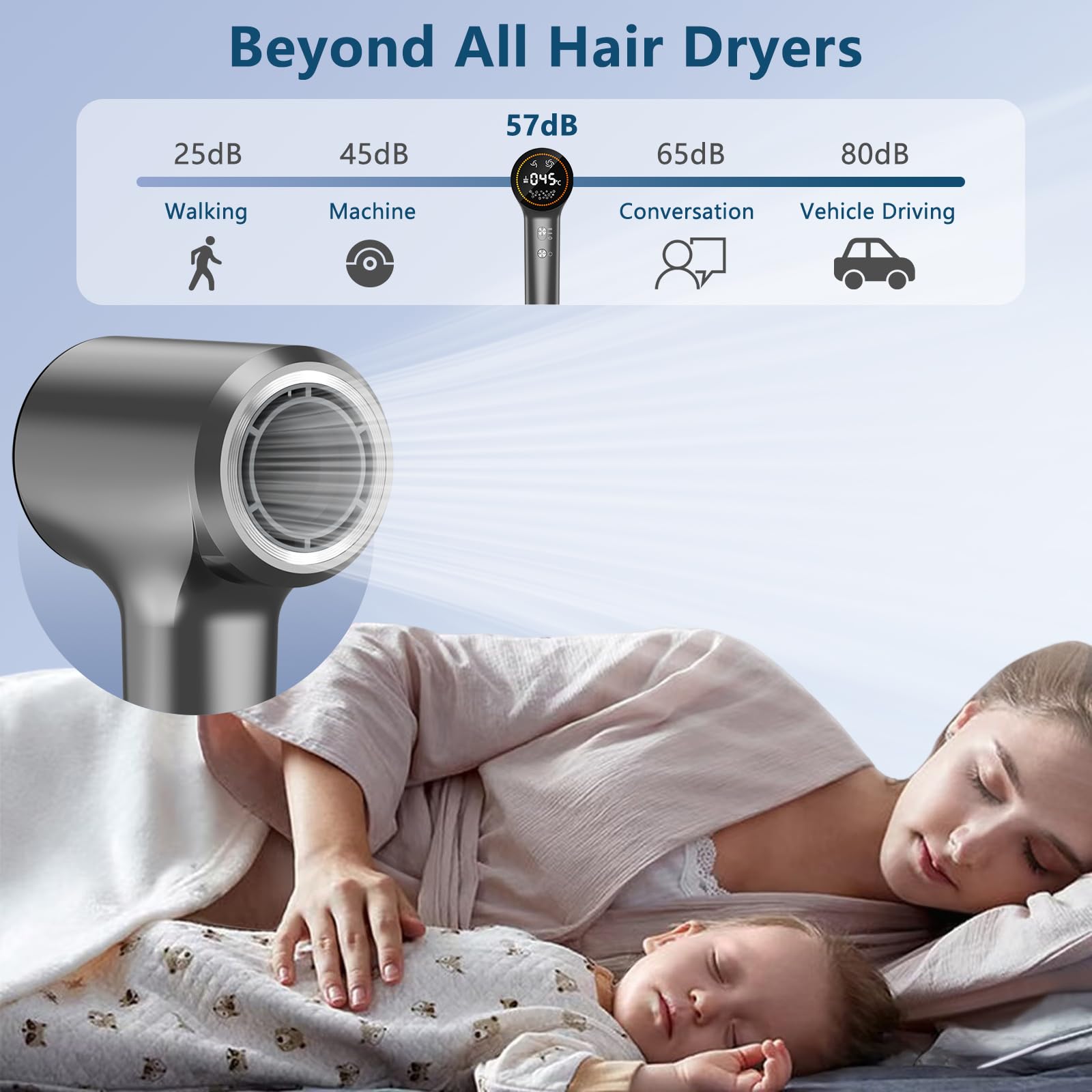 HOTLIFE plasma hair dryer low-noise design reduces distraction during styling.