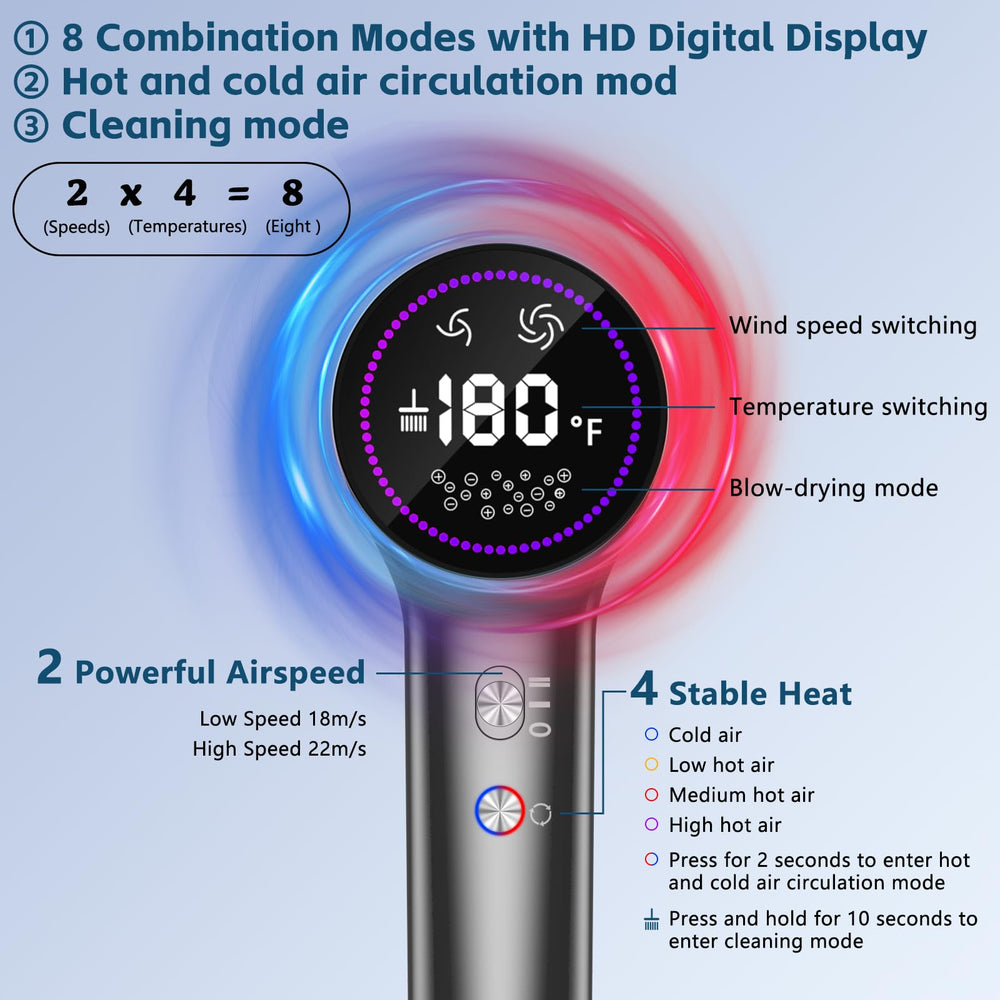 HOTLIFE plasma hair dryer side view demonstrates compact, portable comfort for travel.