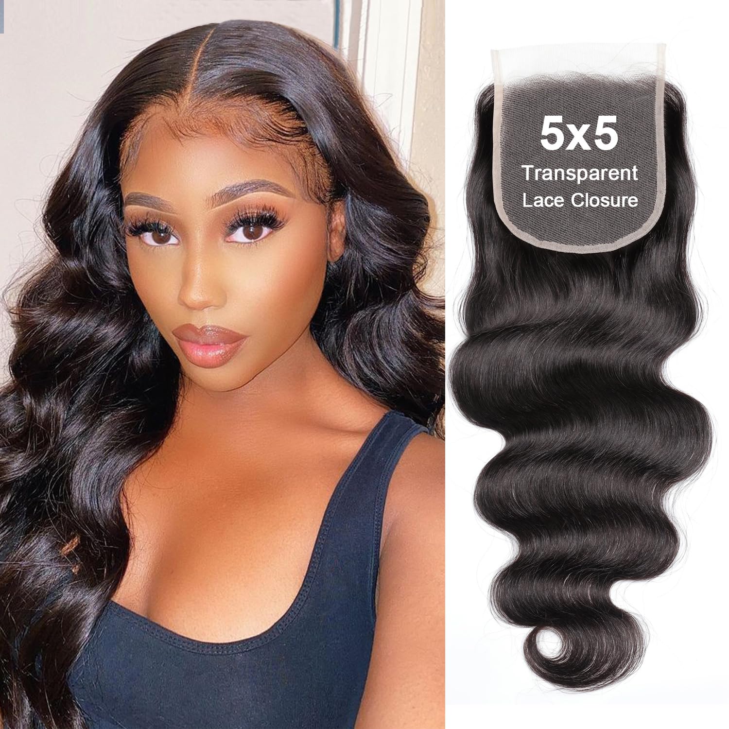 Hotlulana 5x5 lace closure closeup shows natural knots and seamless blend