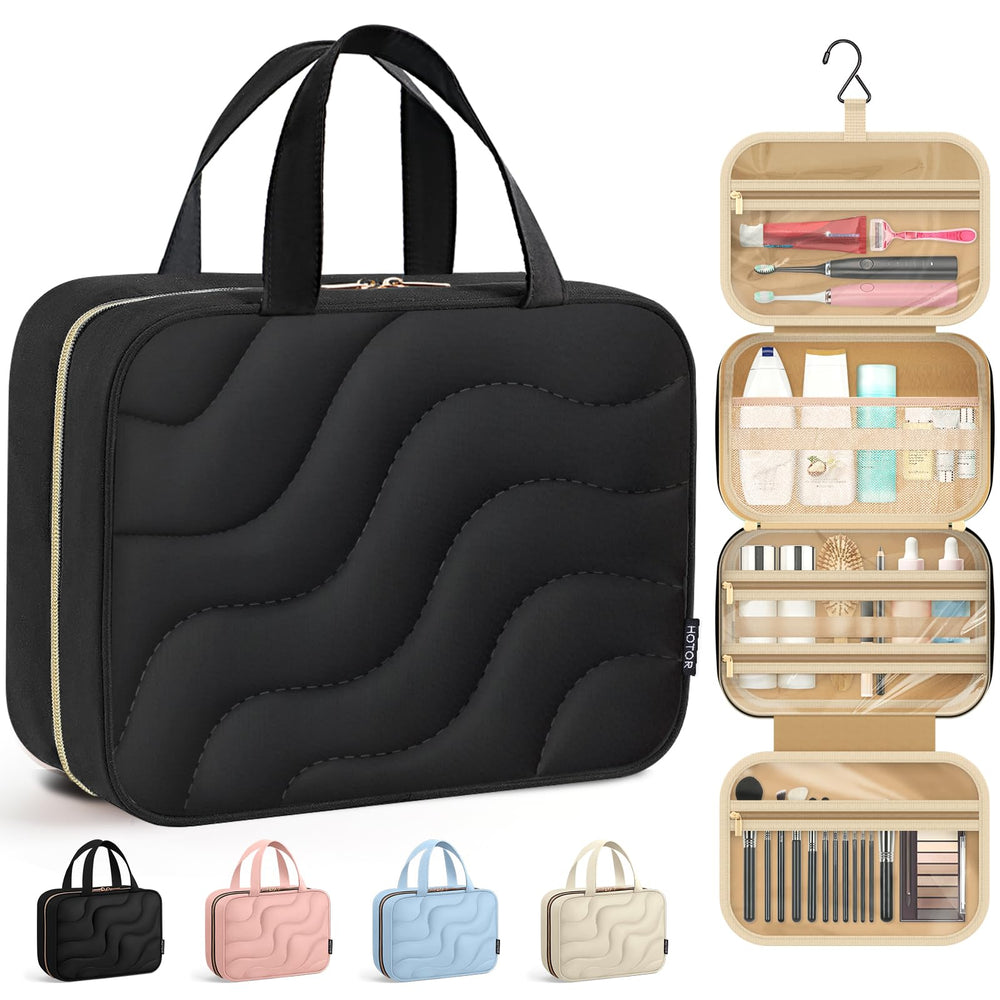 HOTOR hanging toiletry bag hook enables easy access during travel.