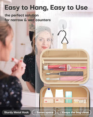 HOTOR travel toiletry bag showing waterproof pockets for leaks and spills