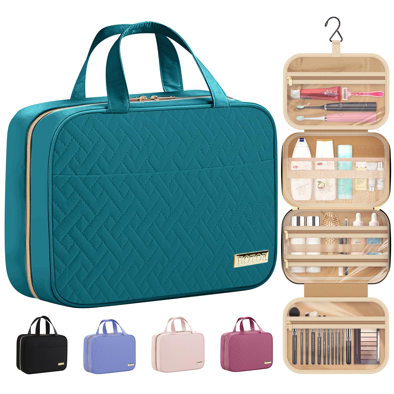 HOTOR travel toiletry bag with hanging hook demonstrates organized compact storage for trips