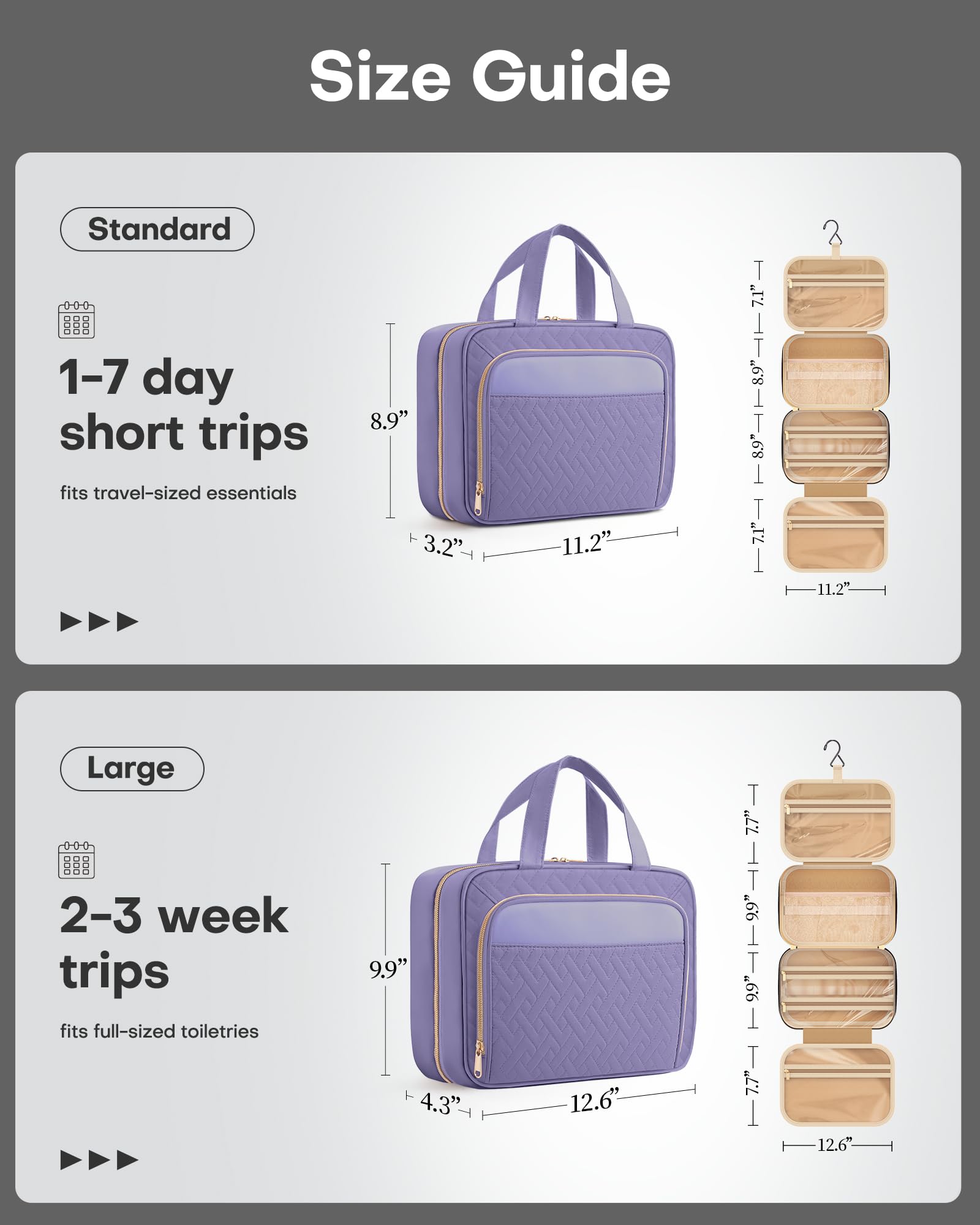 HOTOR travel toiletry bag with hanging hook setup for easy access