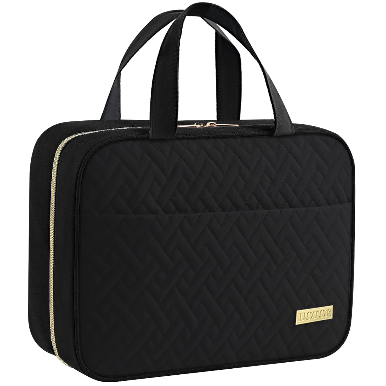 HOTOR travel toiletry bag hanging hook keeps toiletries organized for easy bathroom access.