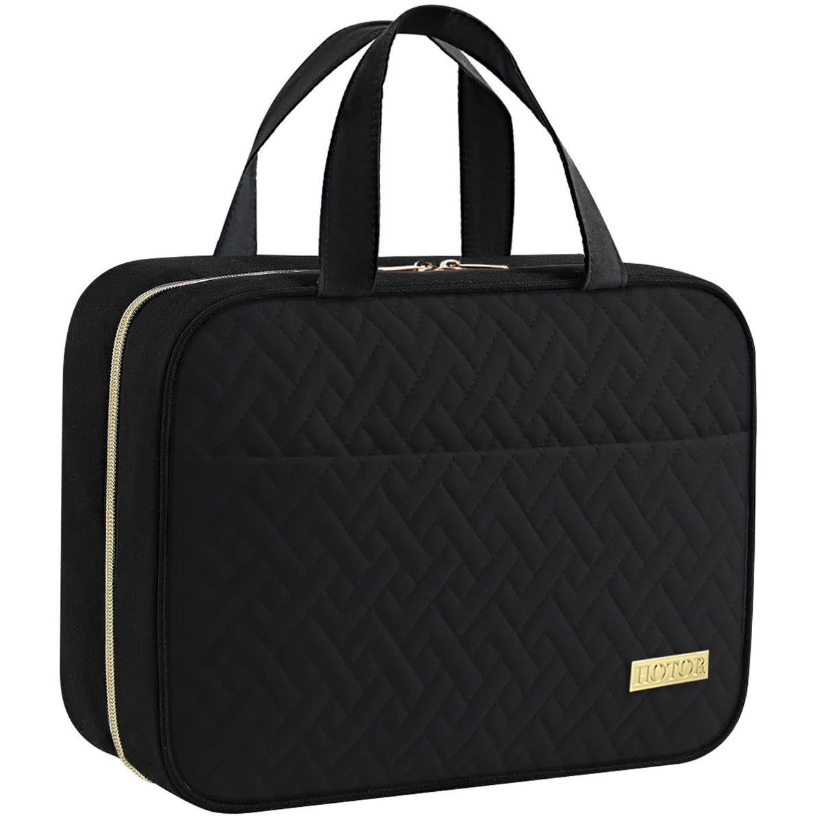 HOTOR travel toiletry bag hanging hook keeps toiletries organized for easy bathroom access.