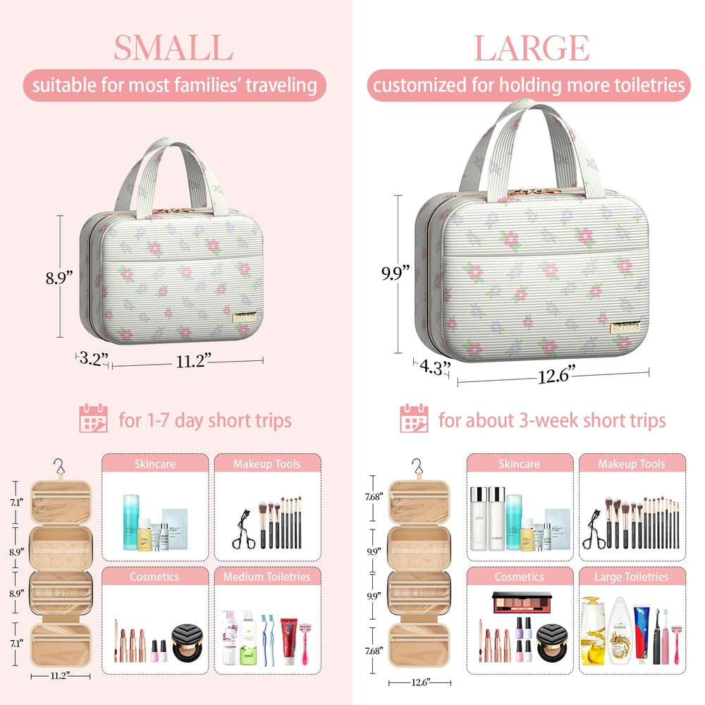 HOTOR Travel Toiletry Bag interior with multiple compartments keeps toiletries organized on the go.