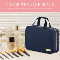 HOTOR travel toiletry bag open view reveals organized compartments for essentials.