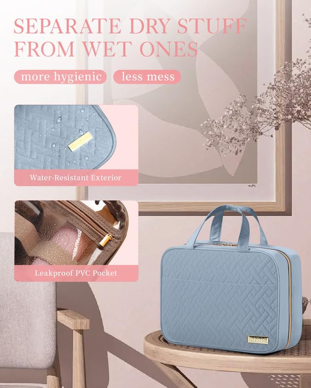HOTOR travel toiletry bag padding and reinforced zippers protect items in transit.