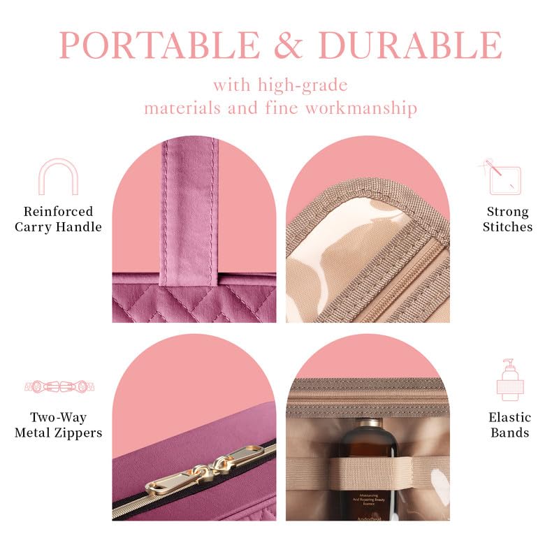 HOTOR Travel Toiletry Bag rosewood-pink design perfect for makeup and travel essentials