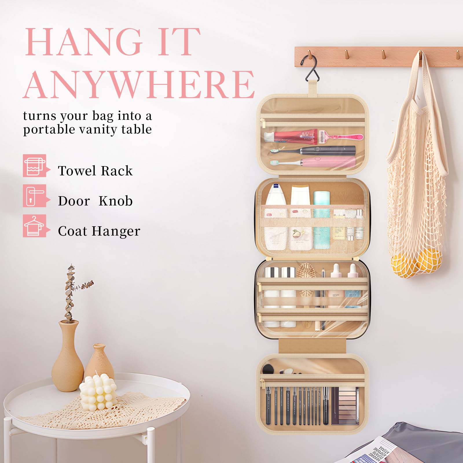 HOTOR transparent pockets provide quick visibility of cosmetics and daily items