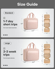 HOTOR Travel Toiletry Bag highlights transparent pockets for quick item visibility and access.