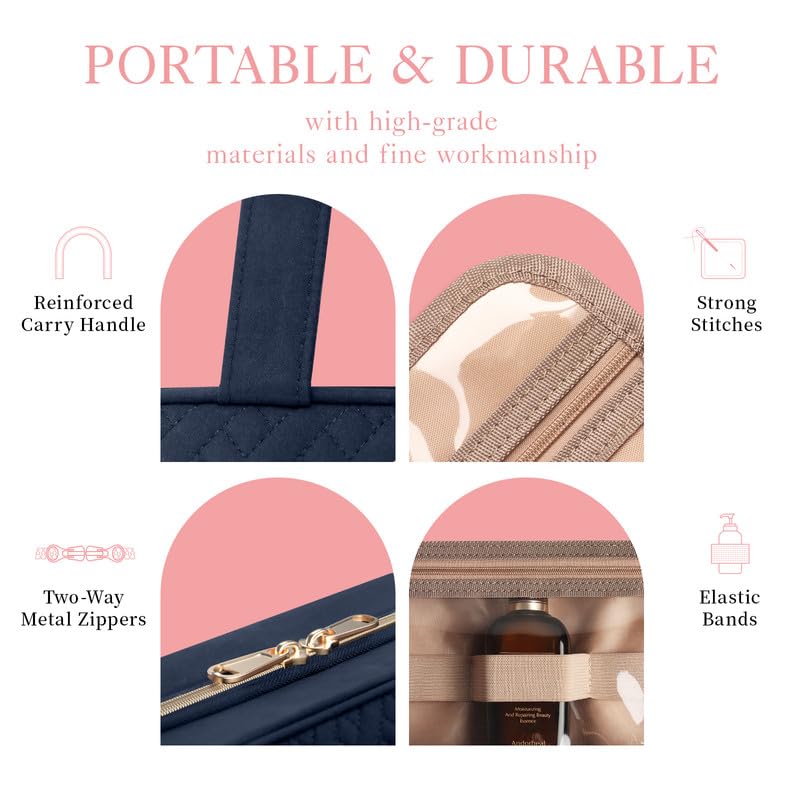 HOTOR travel toiletry bag waterproof material protects contents in damp bathrooms.