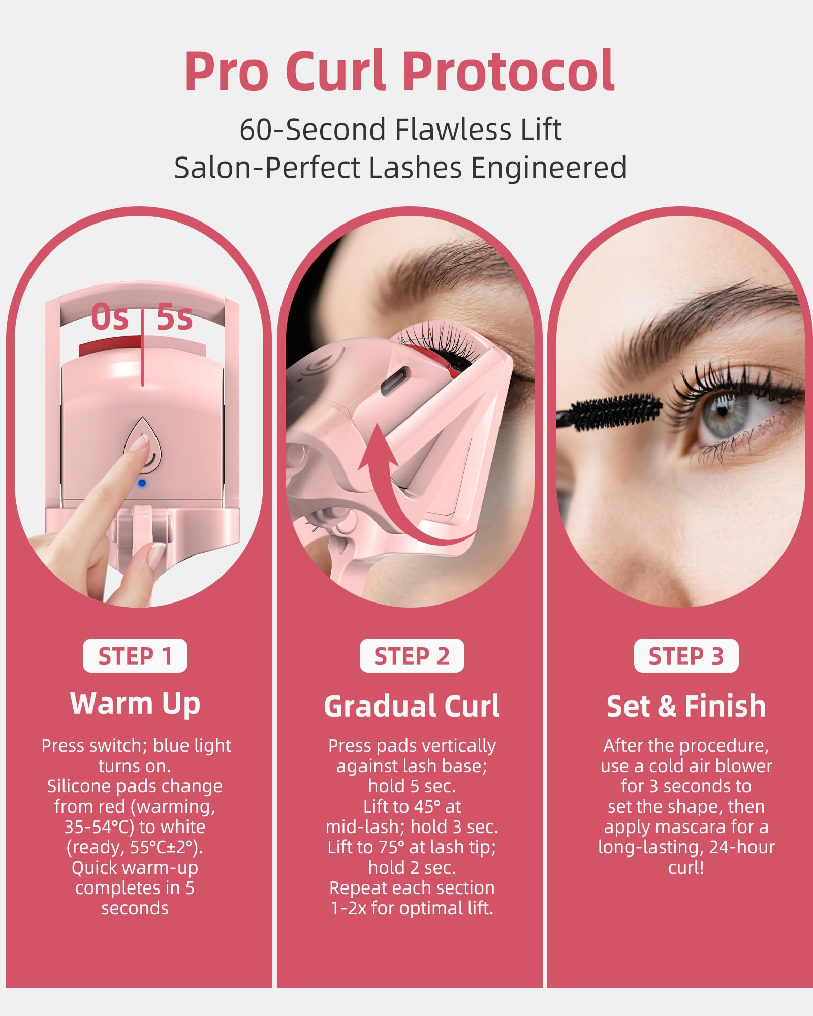 HOTRYEE heated eyelash curler pink compact design suits travel routines