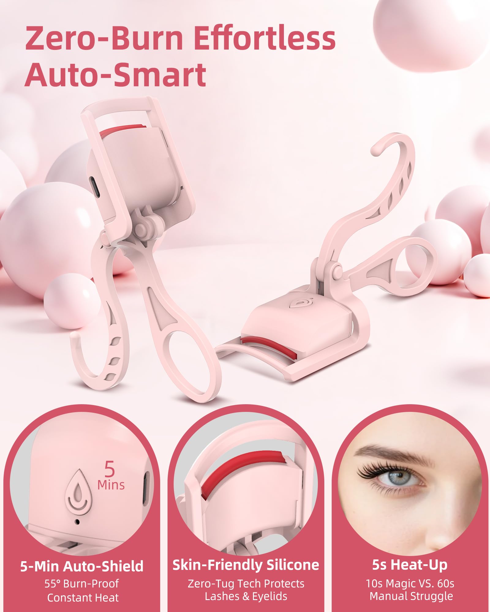 HOTRYEE heated eyelash curler pink temperature control overview helps prevent lash damage