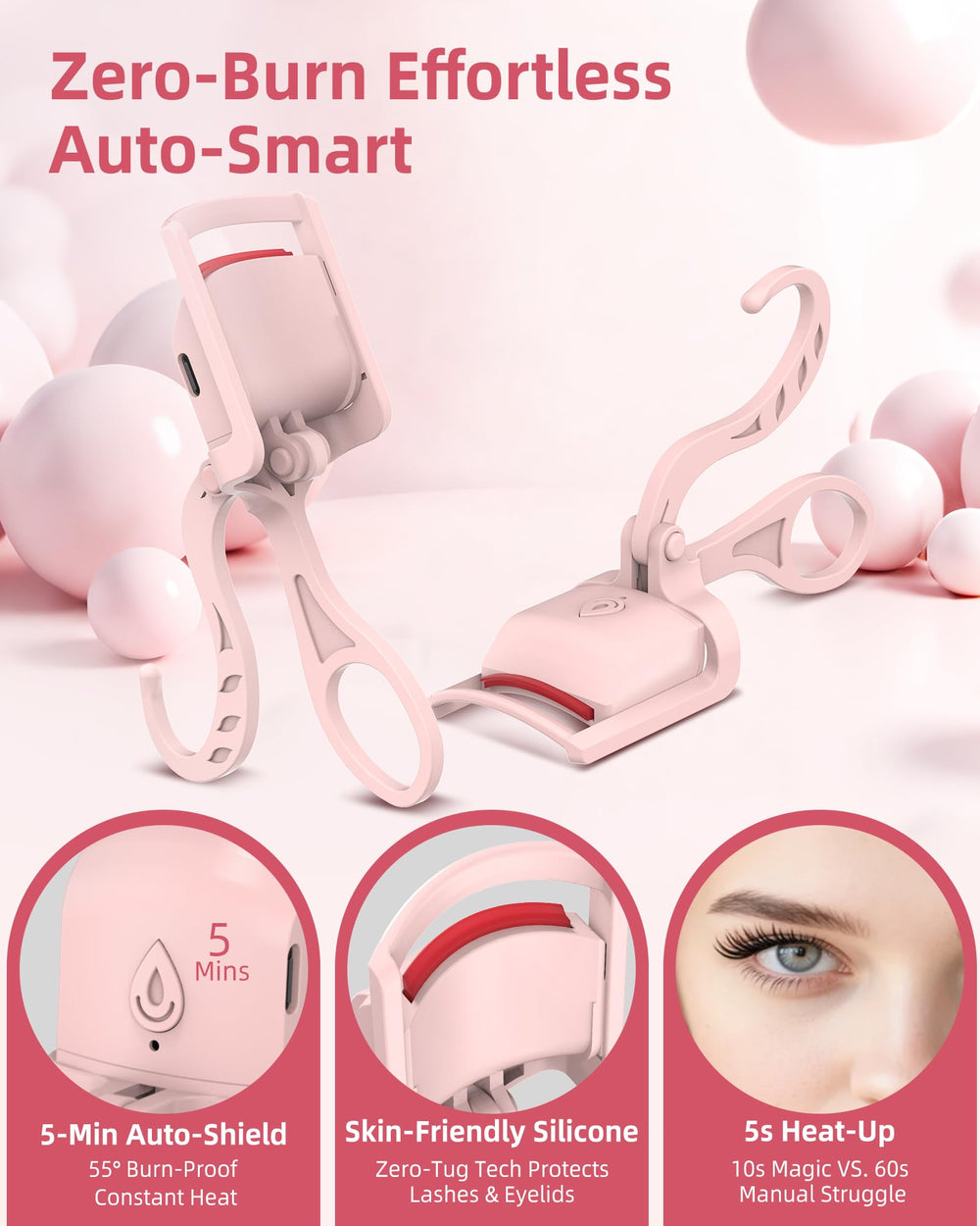 HOTRYEE heated eyelash curler pink temperature control overview helps prevent lash damage