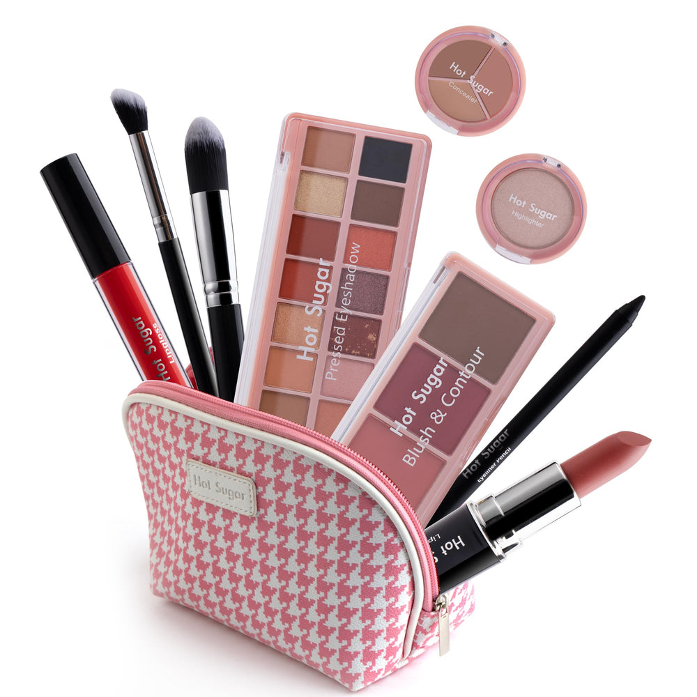 Hot Sugar all-in-one makeup kit pink front view for on-the-go beauty
