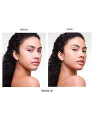 Hourglass Veil Hydrating Skin Tint on cheek reveals dewy, plumped skin with sheer coverage.