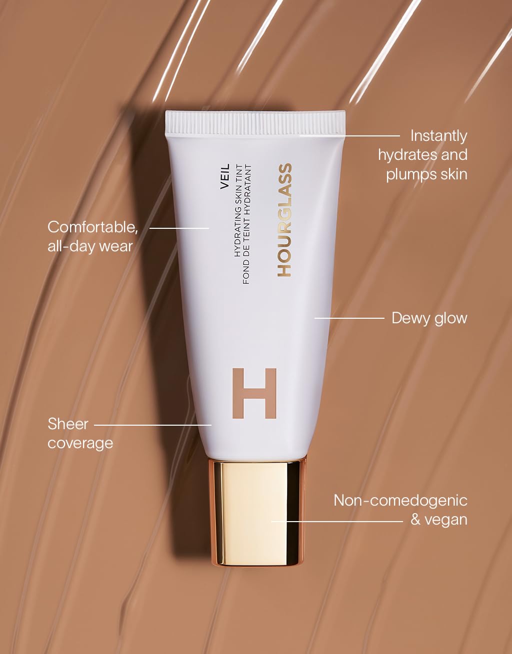 Hourglass Veil Hydrating Skin Tint finish on cheek highlights healthy-looking skin.