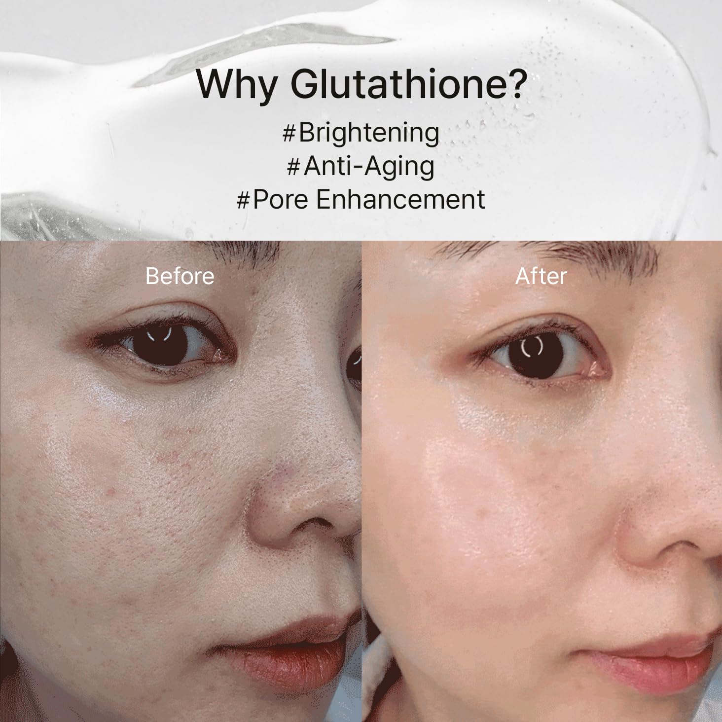 House of B Glow skin before-and-after image suggests improved tone and clarity.