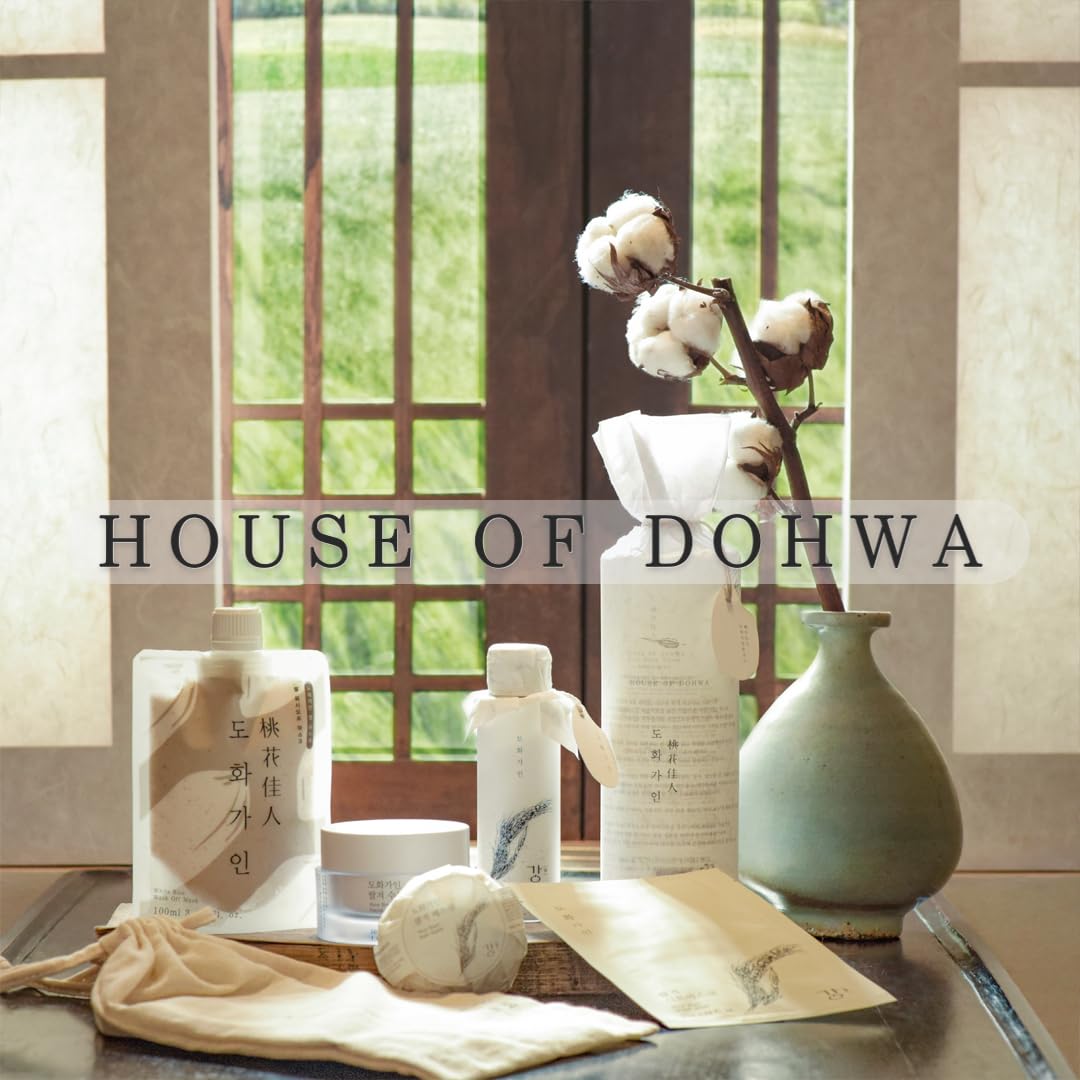 House of Dohwa natural ingredients closeup emphasizing rice based formula
