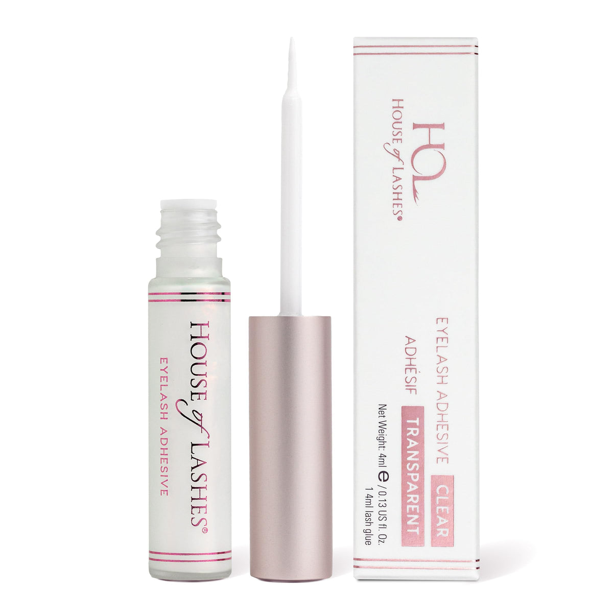 House of Lashes eyelash glue bottle closeup showing latex-free formula for sensitive eyes