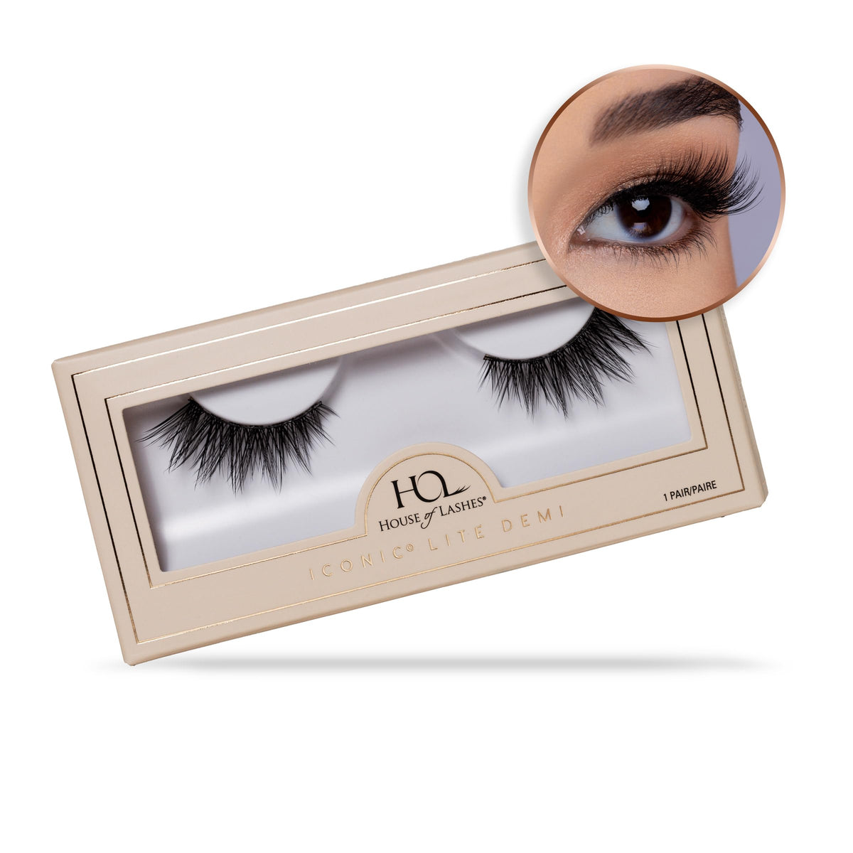House of Lashes Iconic Lite Demi closeup of 3D fibers for defined volume and natural blend.