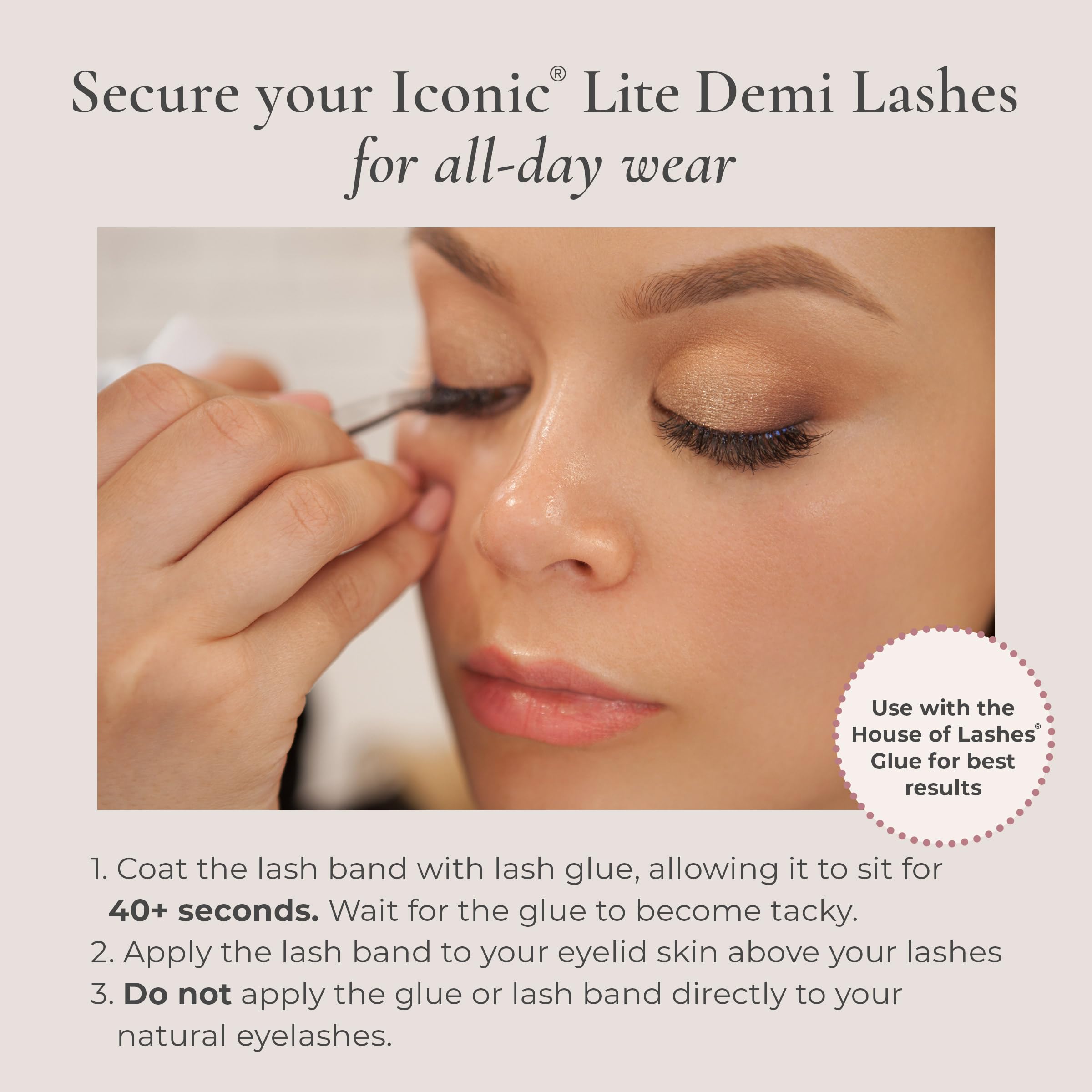 House of Lashes Iconic Lite Demi faux mink fibers with flared shape for drama.