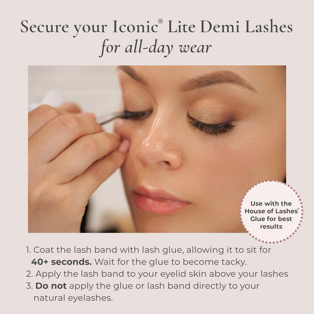 House of Lashes Iconic Lite Demi faux mink fibers with flared shape for drama.
