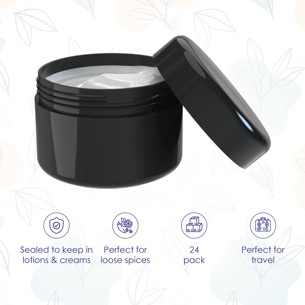 Houseables 2oz jar with inner liner delivers secure air-tight seal for cosmetics.