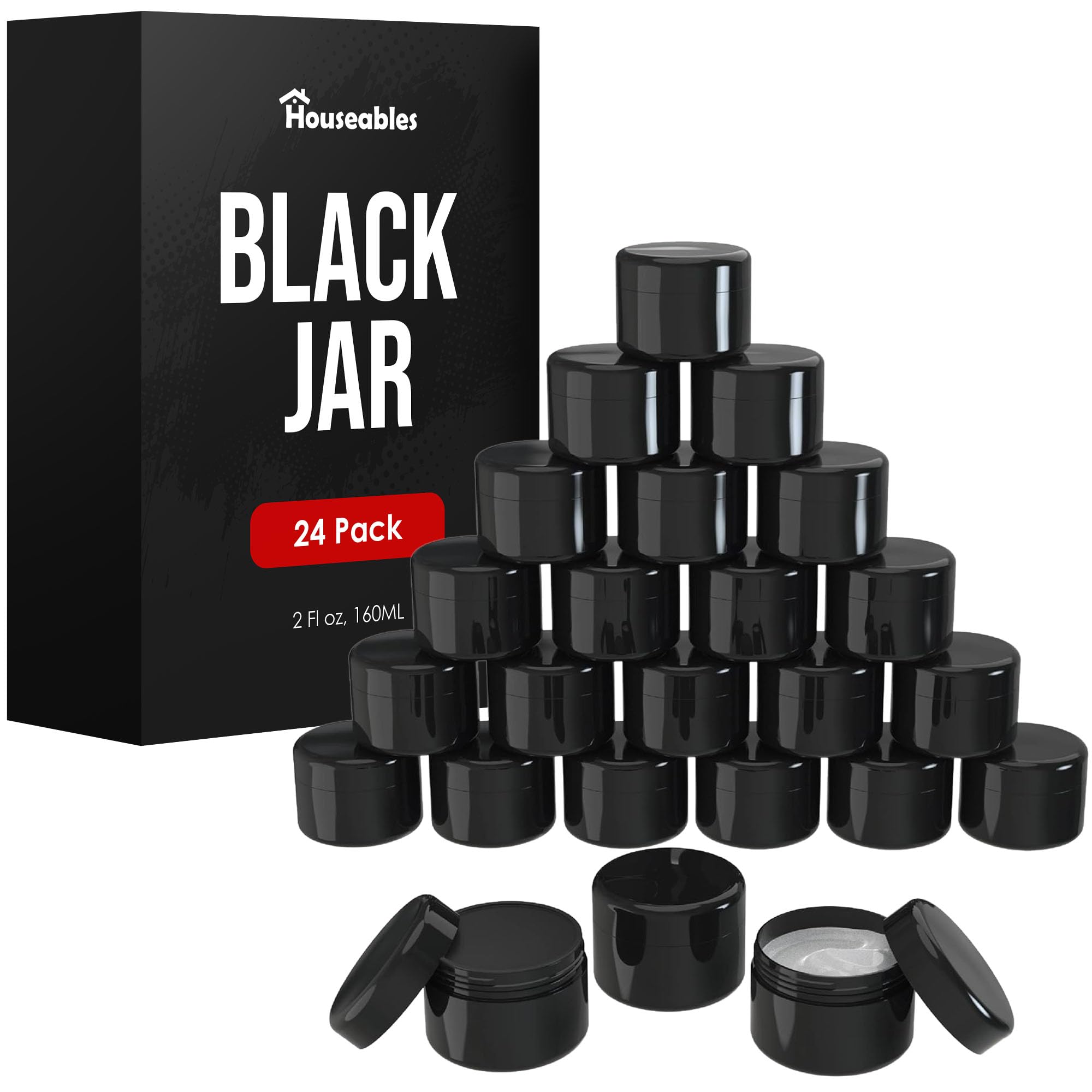 Houseables 2oz black cosmetic jar with lid—air-tight storage for creams and samples.