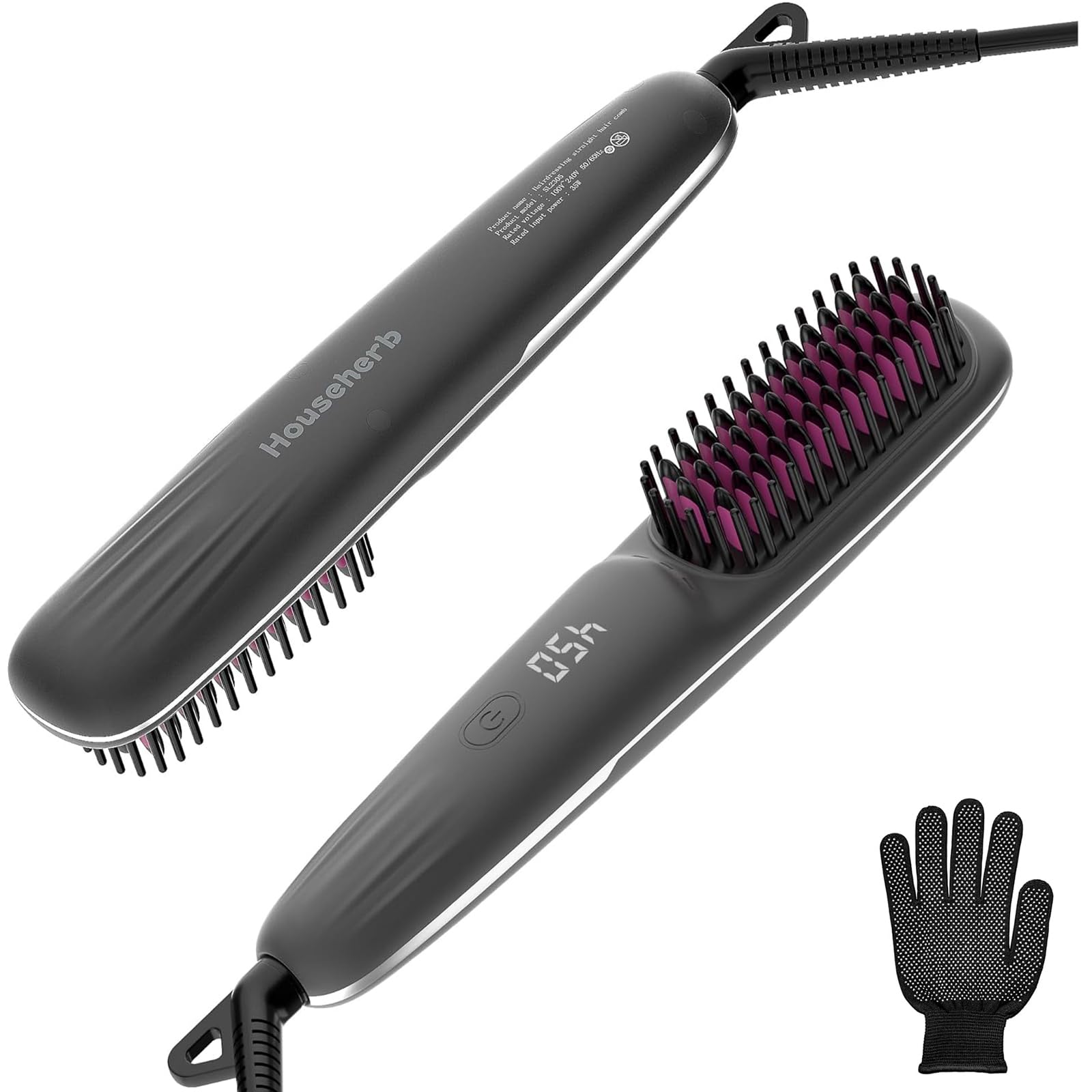 Househerb hair straightener brush front view for smooth styling and frizz control.
