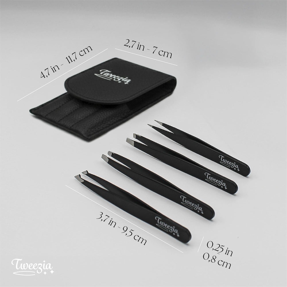Houseify TWEEZIA slanted tweezer close-up emphasizes efficient hair removal with angled tip.