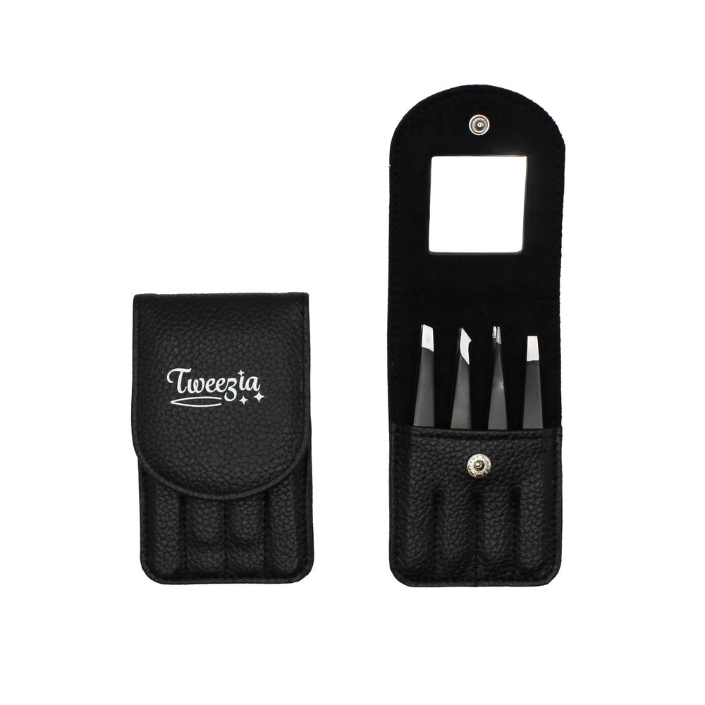 Houseify TWEEZIA tweezer set with case and mirror enables portable grooming on the go.