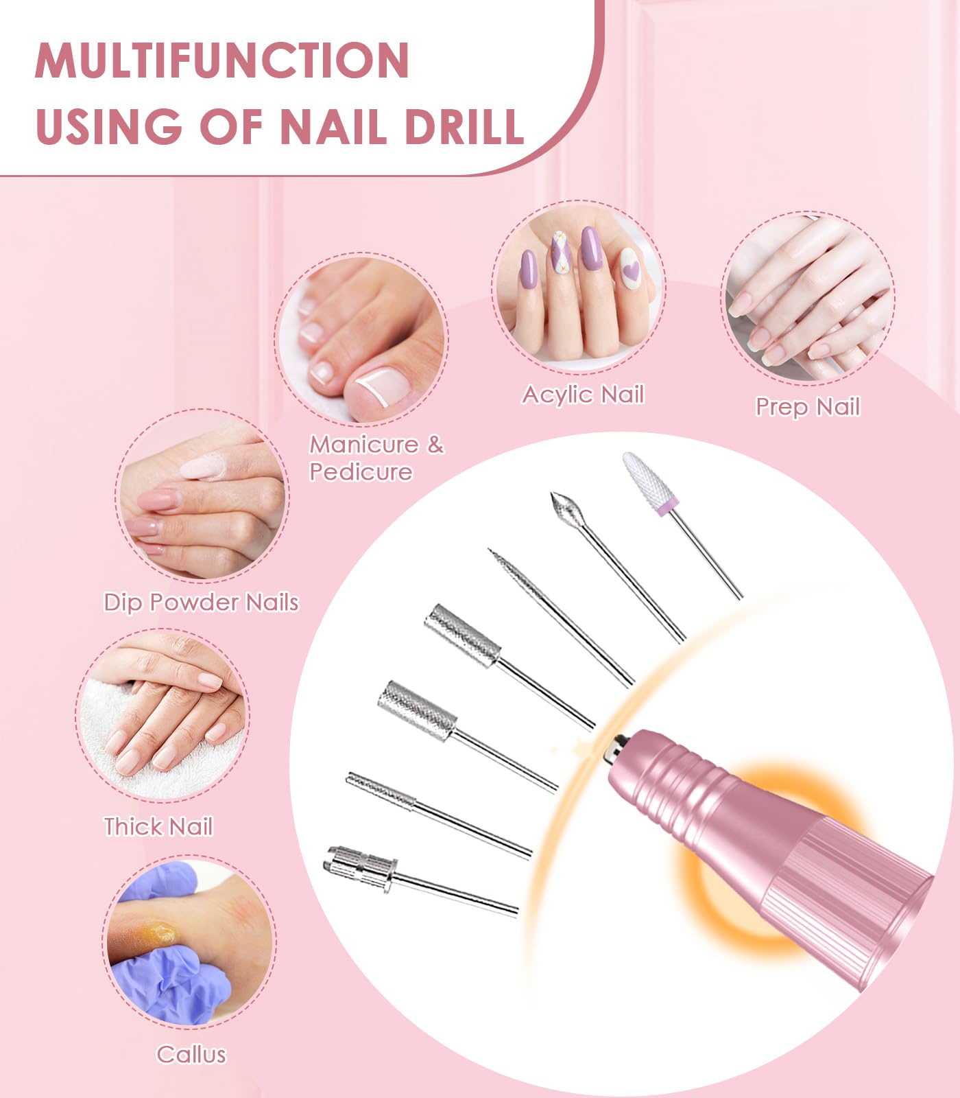 HOUSMV nail drill kit includes 7 bits and 6 sanding bands for versatility