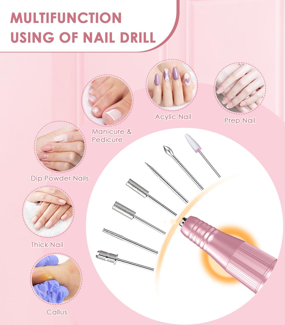 HOUSMV nail drill kit includes 7 bits and 6 sanding bands for versatility