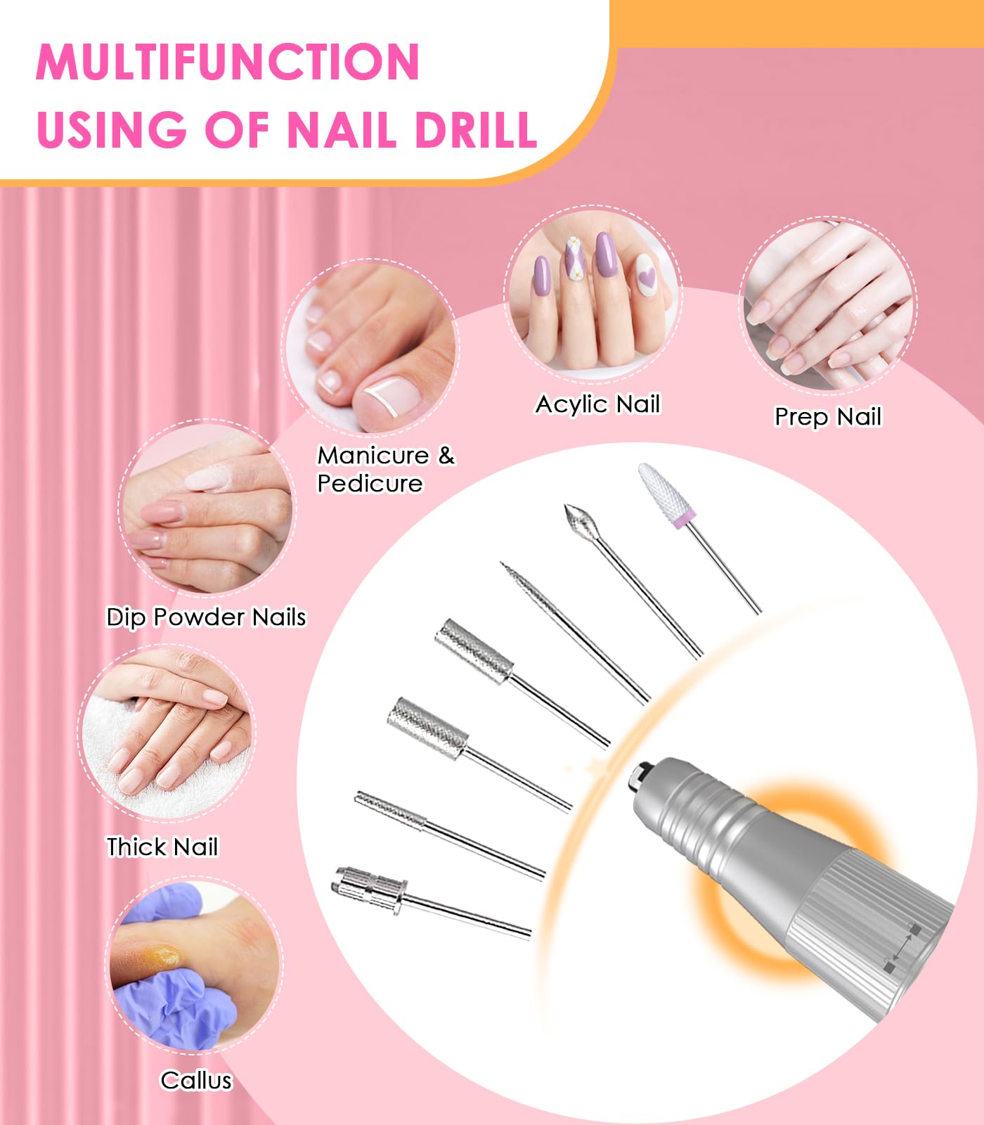 HOUSMV nail drill kit with 7 bits and 6 sanding bands for versatility