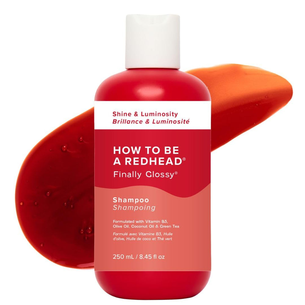 How to Be A Redhead 8oz bottle closeup highlights glossy shine for red hair