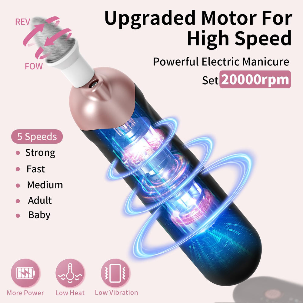 Hoxida-5-speeds-nail-drill offers precise nail shaping control.