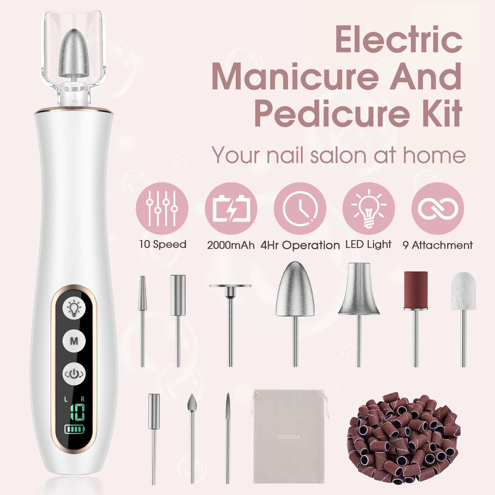 Hoxida cordless nail drill rechargeable for portable home spa sessions