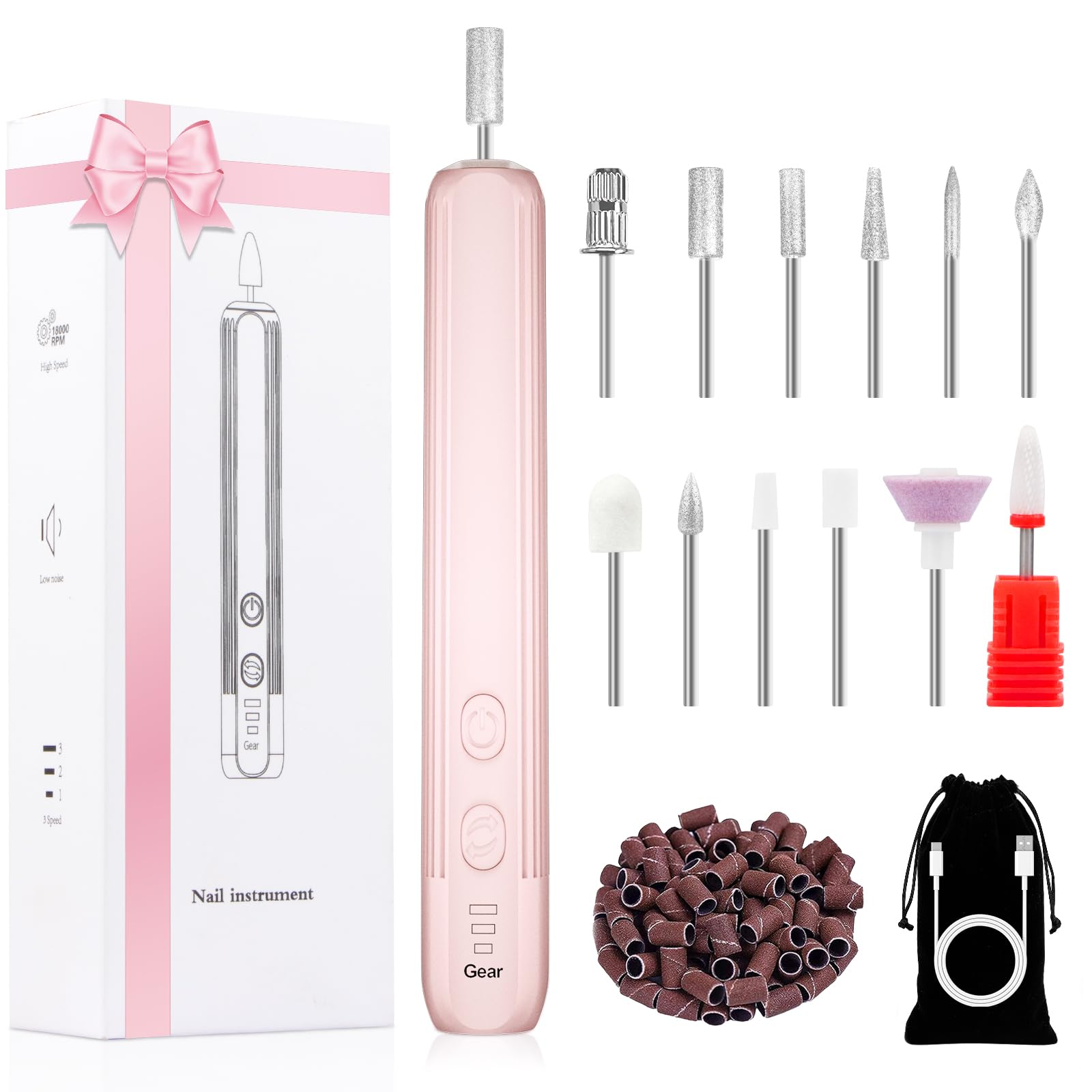 Hoxida Electric Nail Drill with 360° LED light for precise shaping at home.