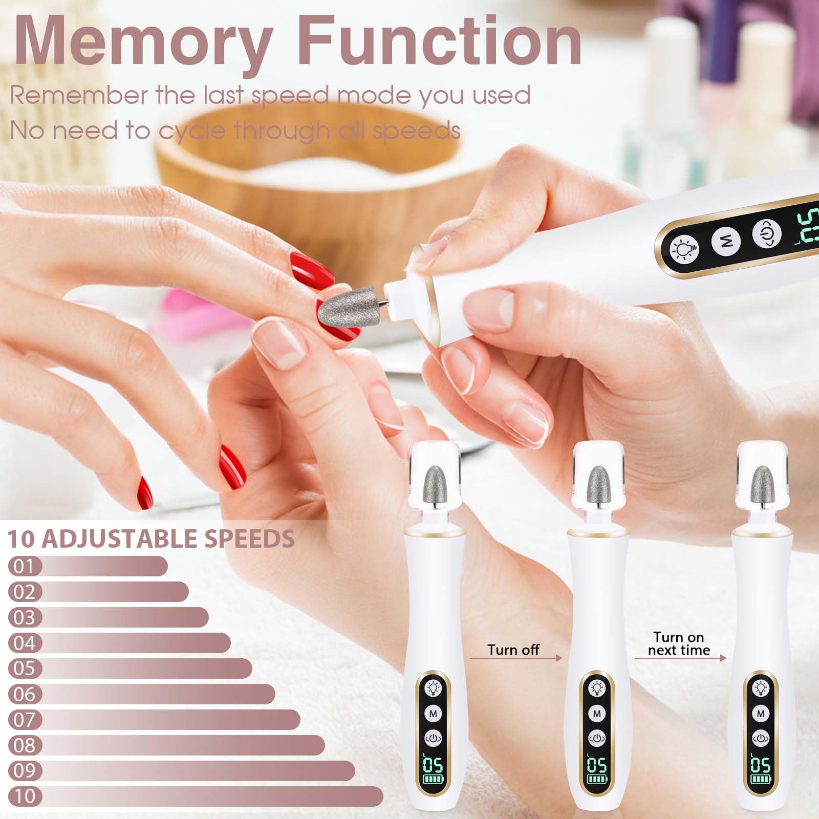 Hoxida memory modes nail drill recalls last used setting
