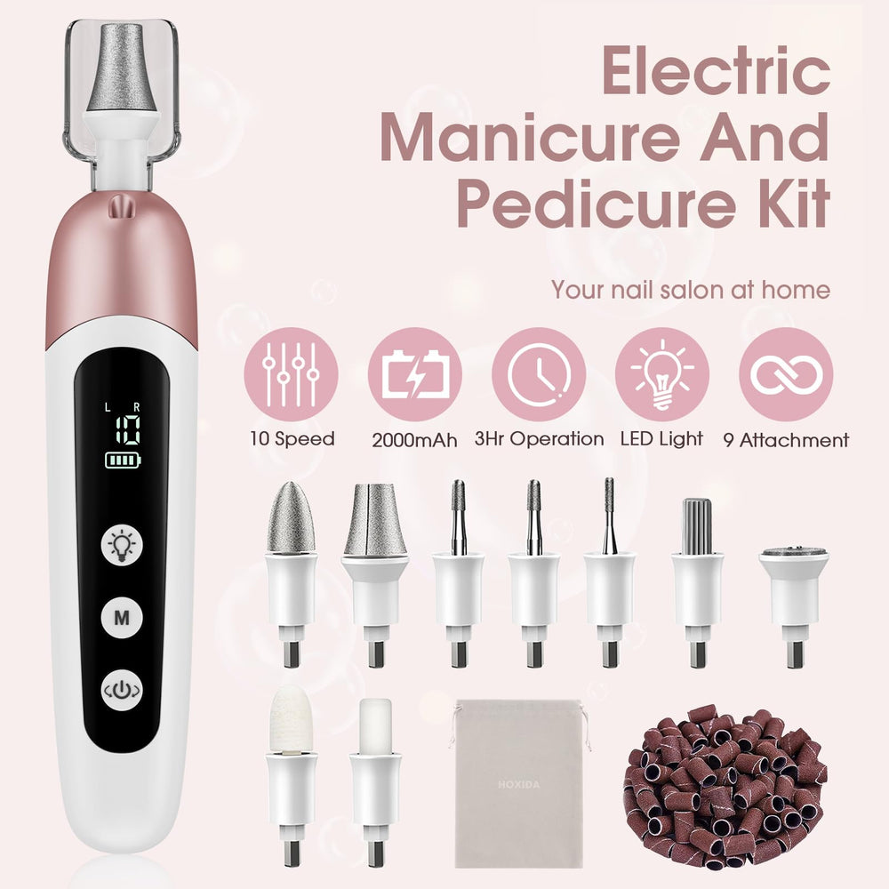 Hoxida nail drill LCD display showing memory modes for easy use