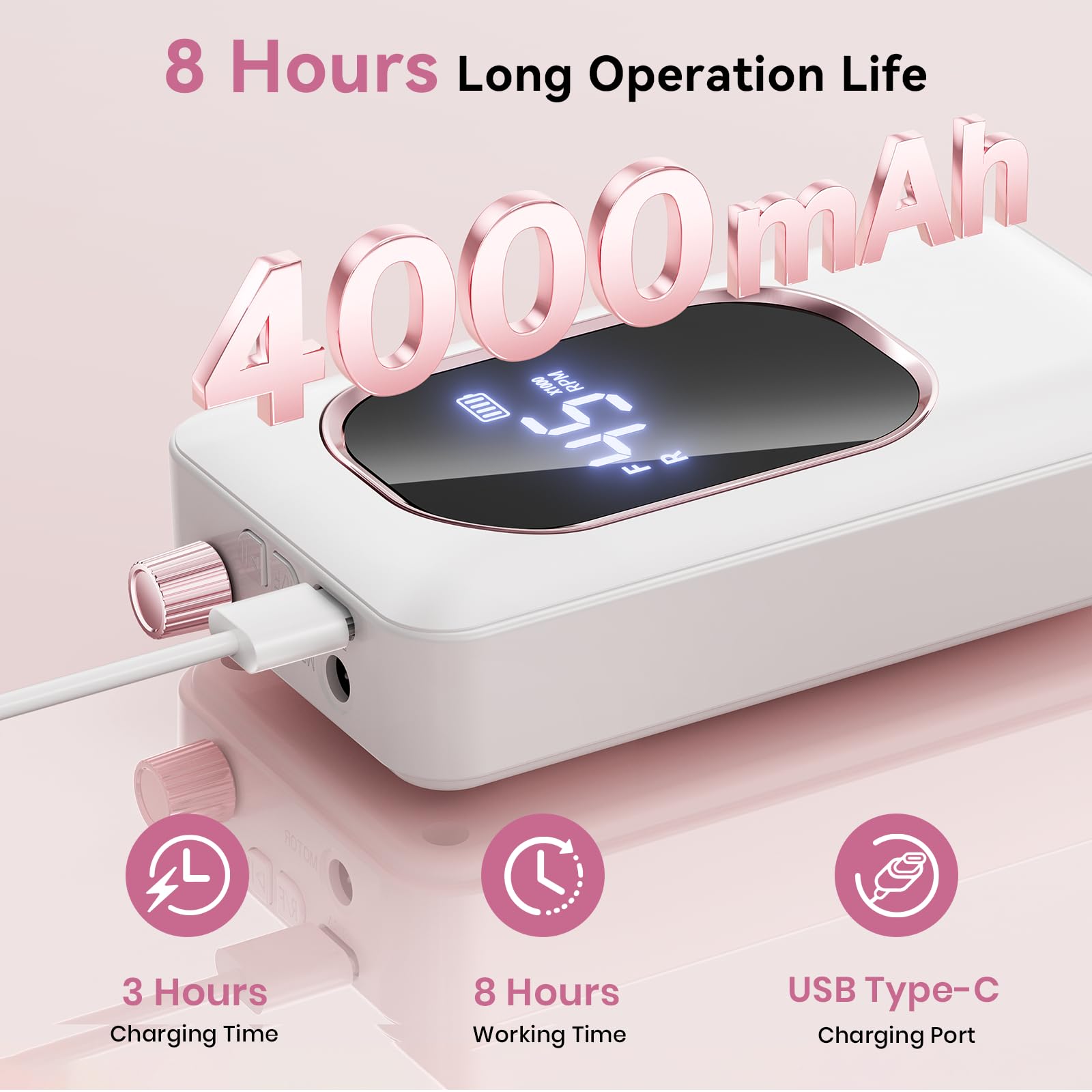 Hoxida Type-C charging cable included for quick recharging.
