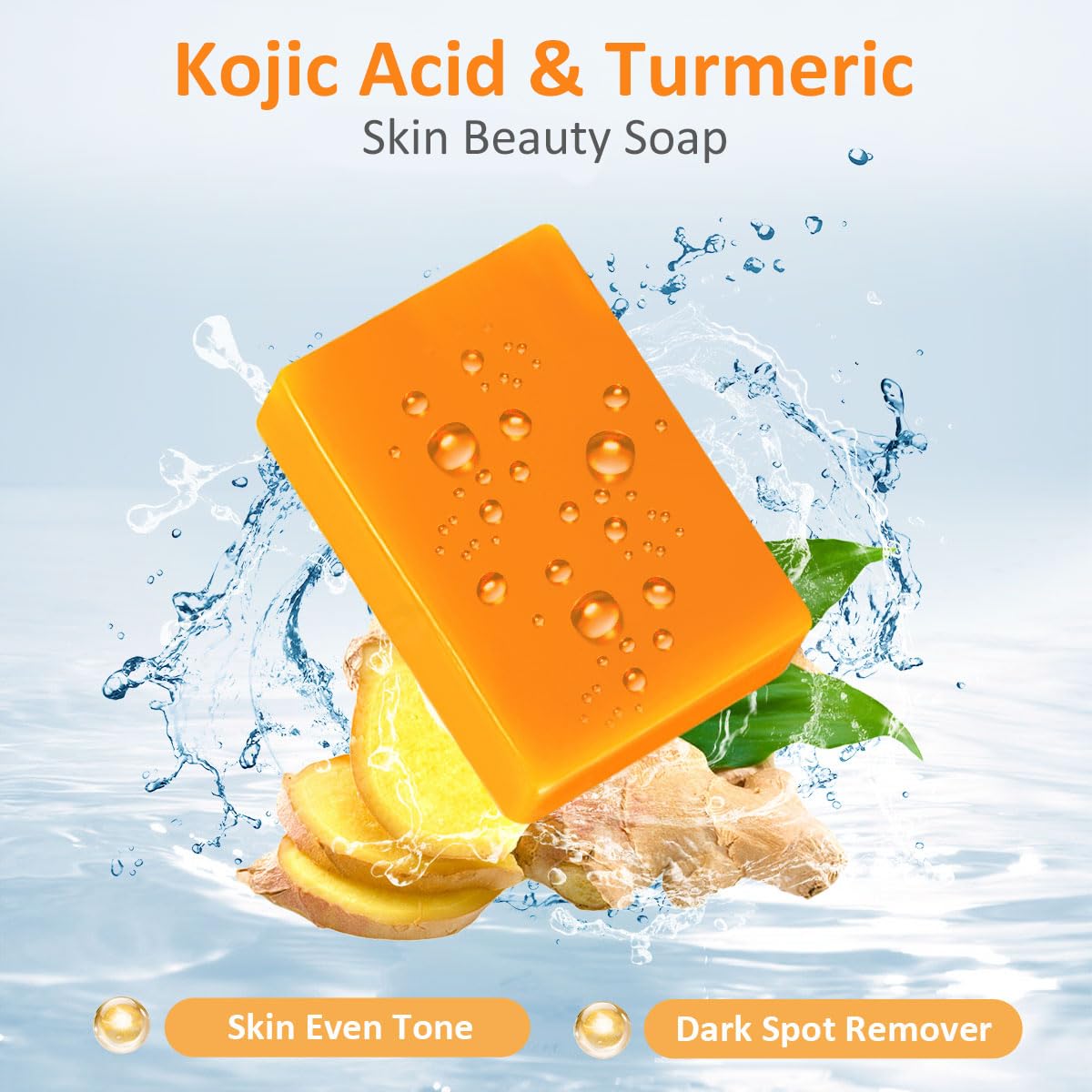 HOYEHOLA Kojic Turmeric Soap Bar close-up shows ingredients for even tone support.