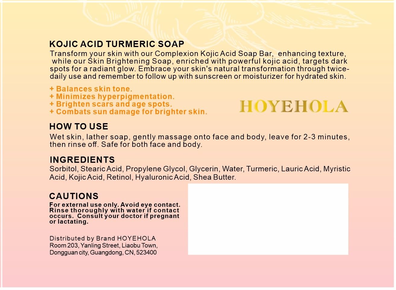 HOYEHOLA packaging box shown beside soap bar, eco-friendly presentation.