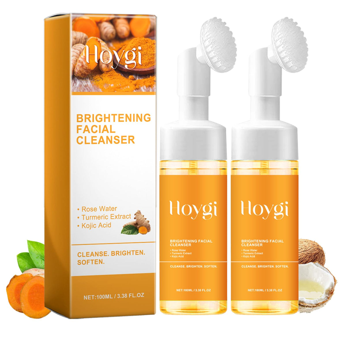 HOYGI Turmeric Face Wash bottle showing nourishing cleansing in daily routine