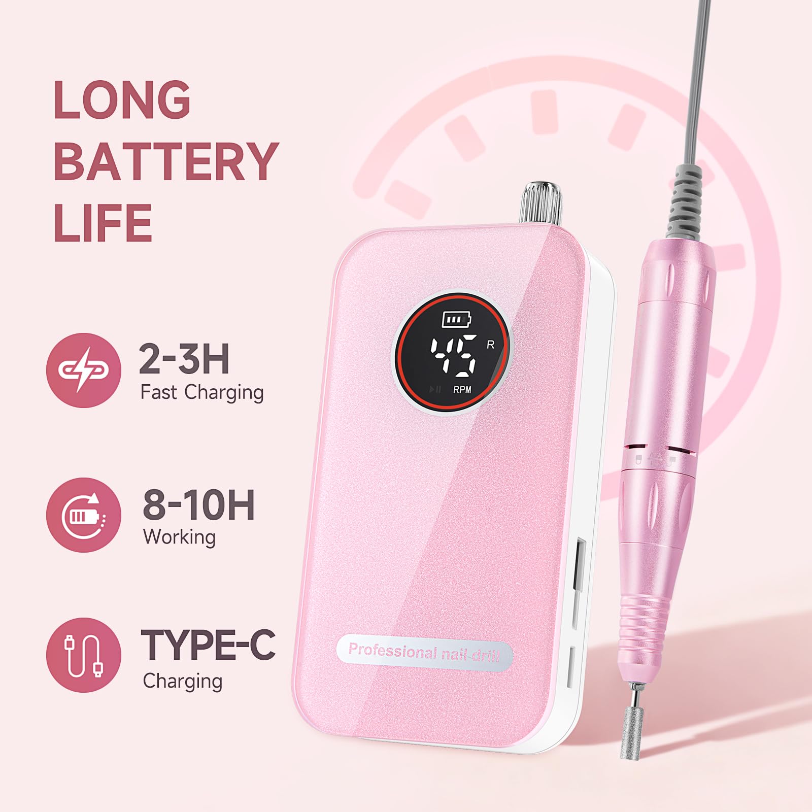 HQMPHQ nail drill includes 11 bits and 50 sanding bands for versatile manicures.