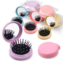 HQSLsund folding travel mirror brush in compact case for quick grooming on the go