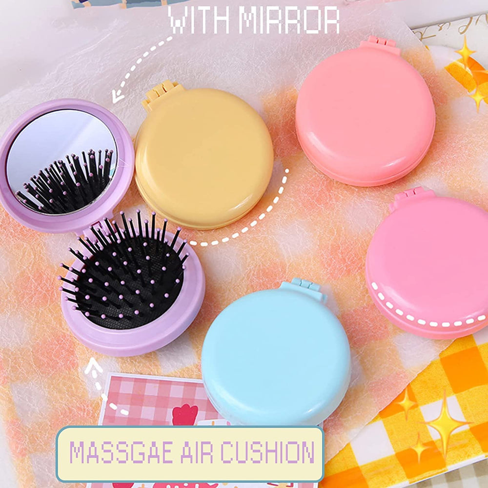 HQSLsund round folding travel brush ideal for on-the-go touchups